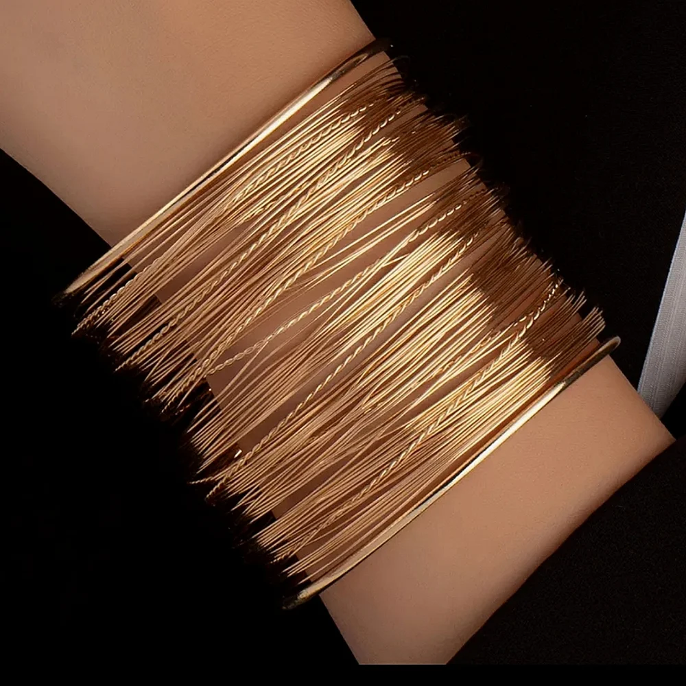 Stunning Polished Multi Tube Long Cuff Vintage Style Boho Bangle NWT